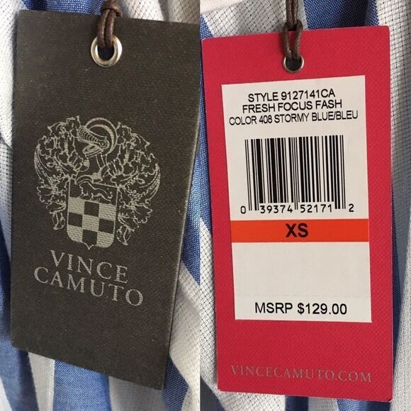 VINCE CAMUTO Sleeveless Off Shoulder Striped Blouse Blue White XS - Picture 11 of 12